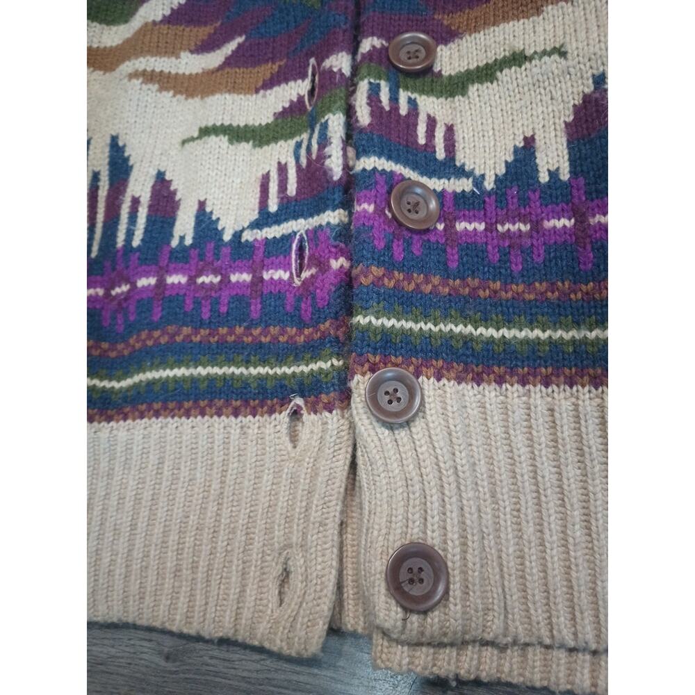 Eddie Bauer Hand Knit Shawl Cardigan Sweater M Aztec Southwest Wool Alpaca - Picture 3 of 13